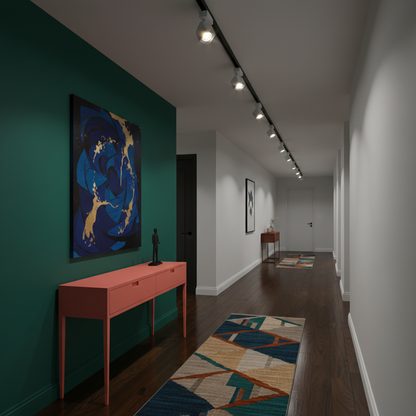 AeroTrack white track spotlight in a colorful modern hallway