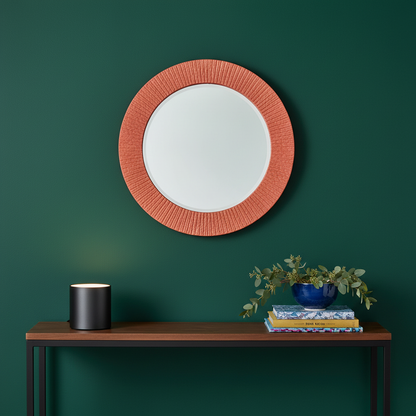 Noir Halo black cylindrical table lamp on a colorful entryway console