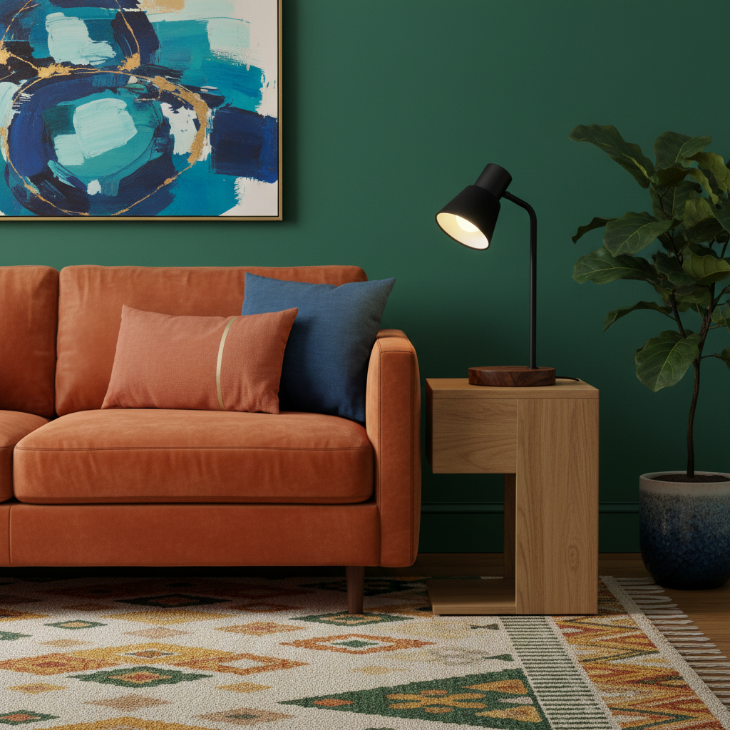 Cedar Arc black and walnut desk lamp in a colorful living room