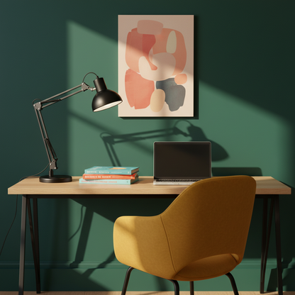 Pivot Arc matte black spring arm lamp on a colorful study desk