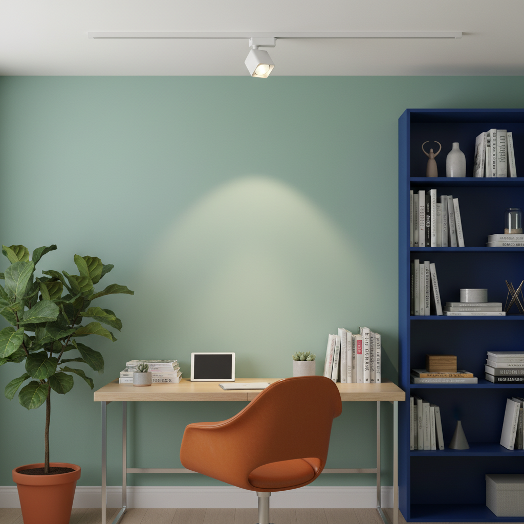AeroTrack white adjustable spotlight above a colorful home office
