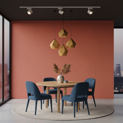 AeroTrack white track spotlight over a colorful modern dining room
