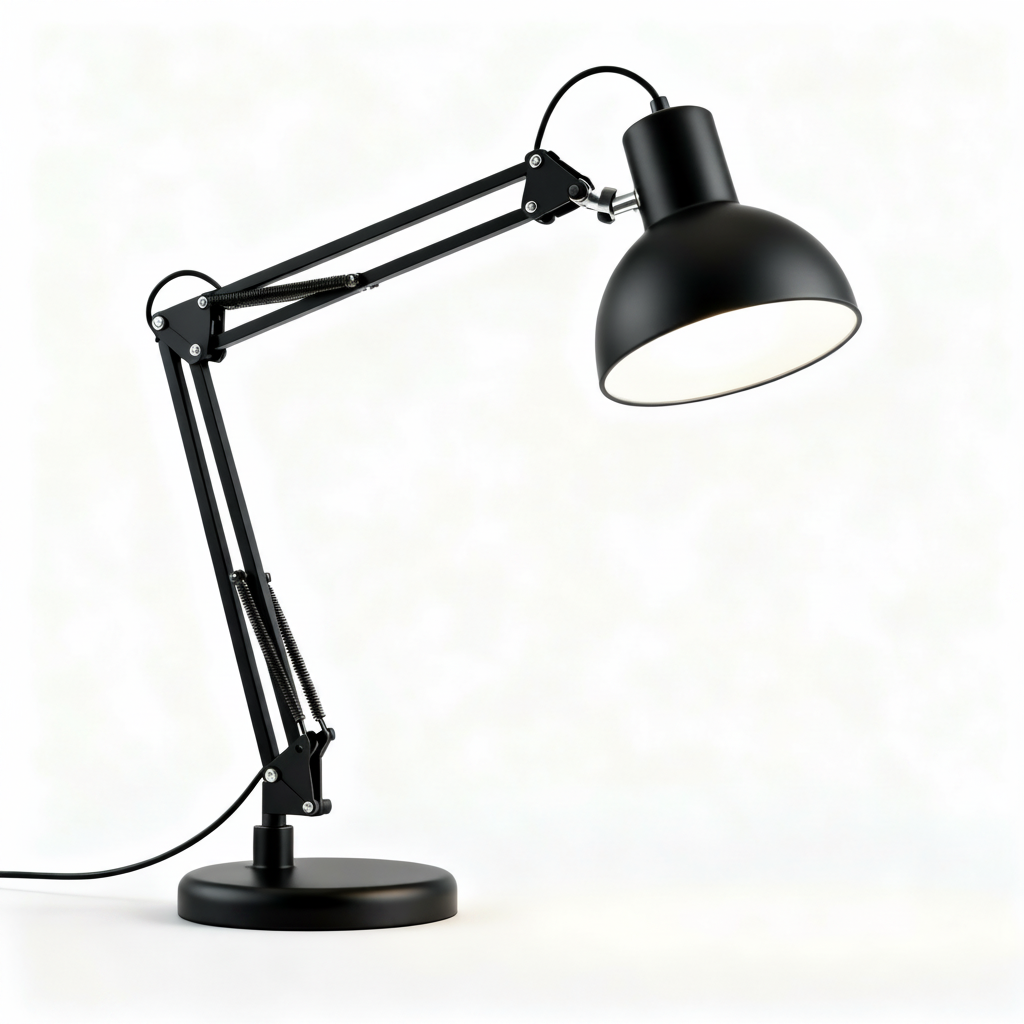 Pivot Arc matte black adjustable desk lamp with spring arm on a white background