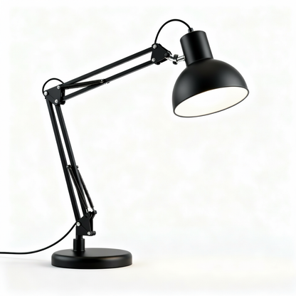 Pivot Arc matte black adjustable desk lamp with spring arm on a white background