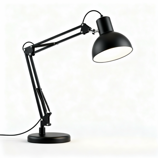 Pivot Arc matte black adjustable desk lamp with spring arm on a white background