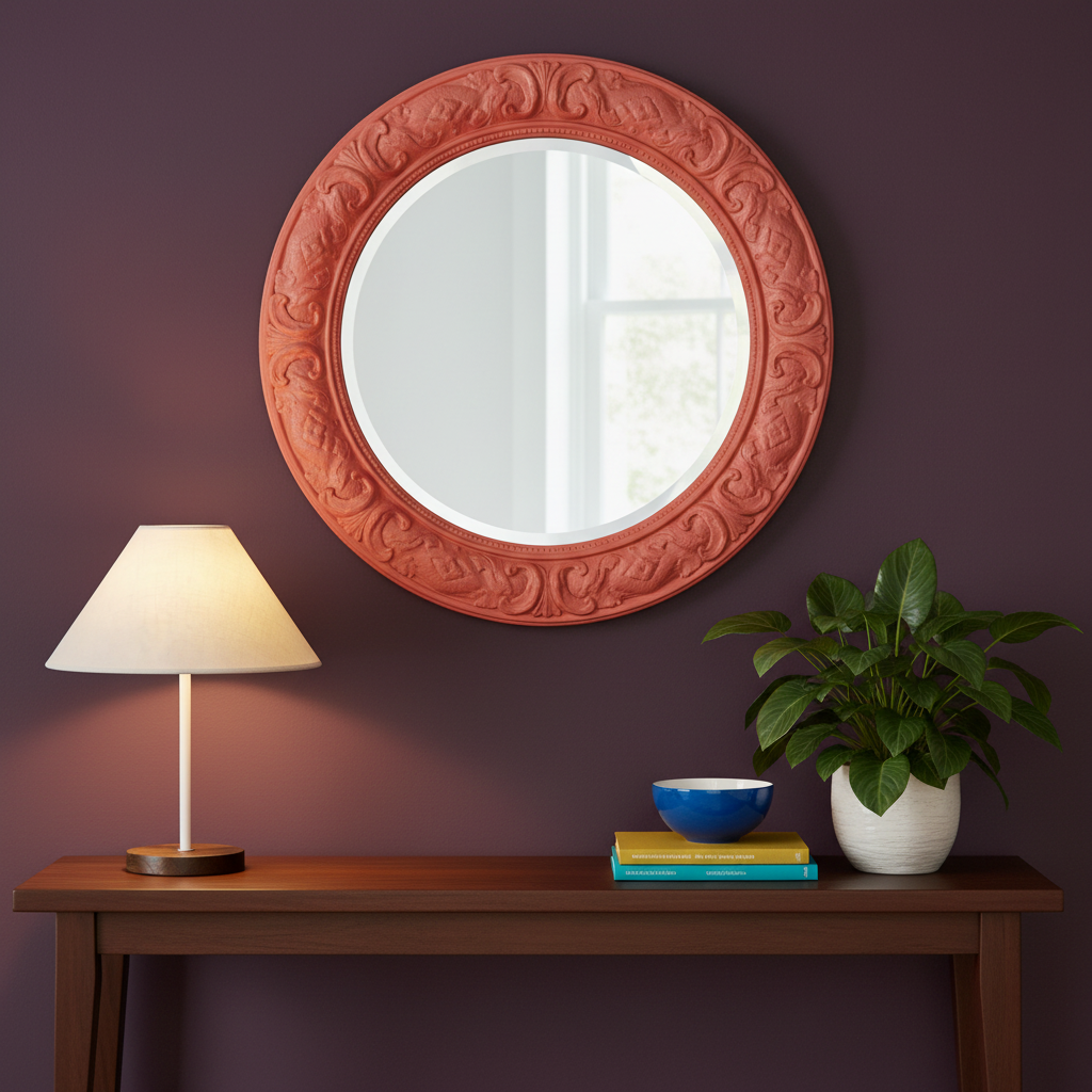 Arden white shade table lamp on a colorful entryway console