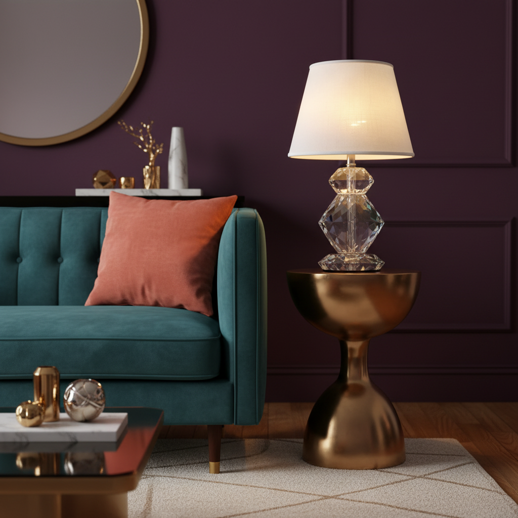 Prismelle crystal base table lamp in a colorful glamorous living room