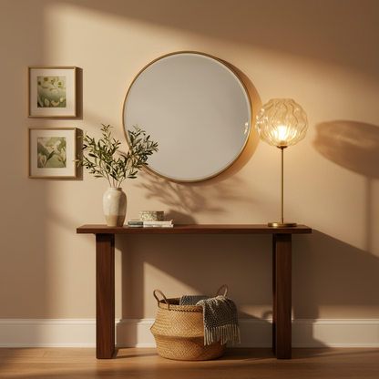 Gold-tone ripple glass globe floor lamp styled in a welcoming entryway
