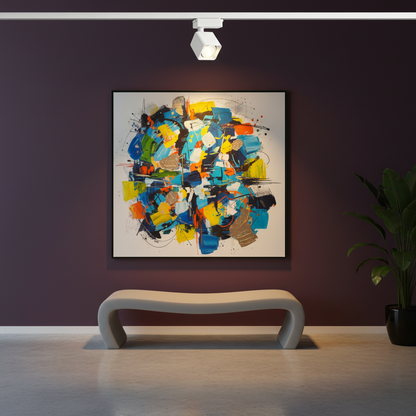 AeroTrack white spotlight aimed at colorful artwork in a gallery-inspired interior